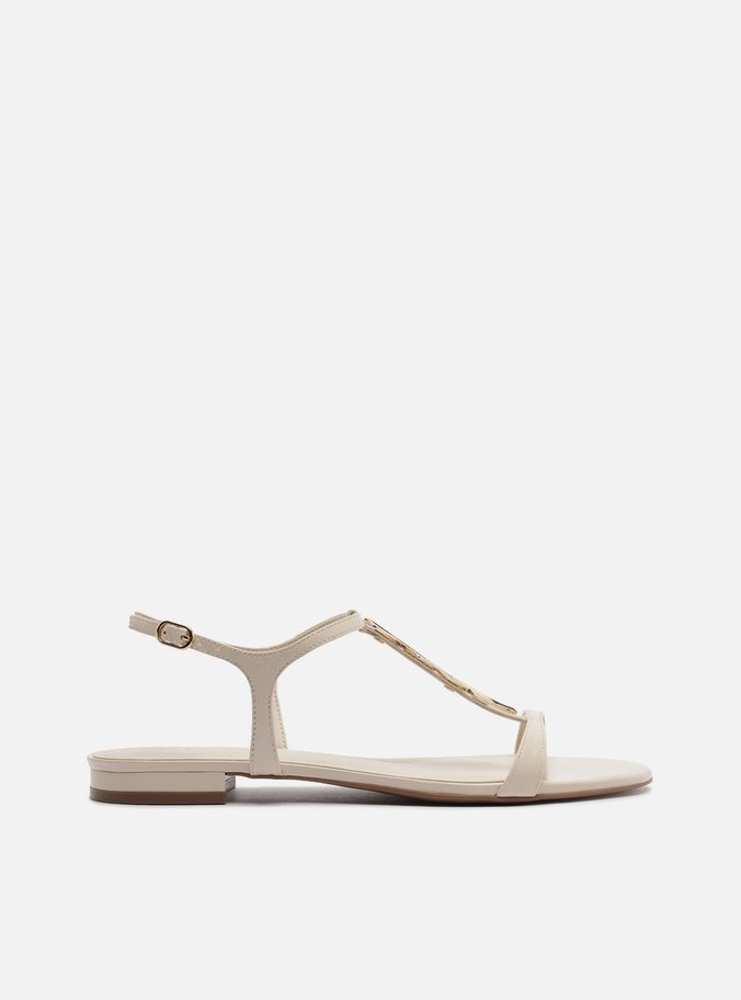 Sandália Rasteira Off-White Couro Metais Lenny Niemeyer