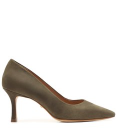 Scarpin Nobuck Salto Médio Fino Bico Quadrado Coentro