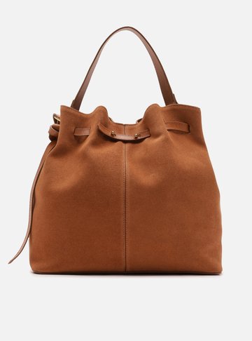 Bolsa Bucket Laranja Couro Camurça Grande