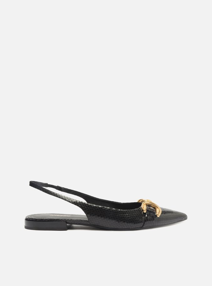Sapatilha Preta Snake Bico Fino Slingback Bridão