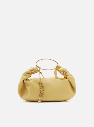 Bolsa Tiracolo Amarela Couro Média Metais