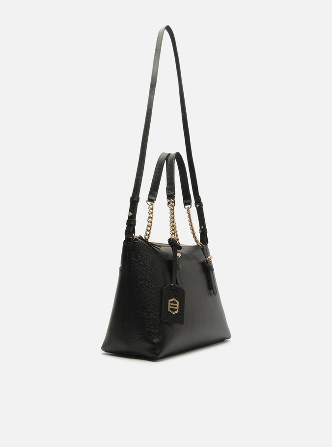 Bolsa Tote Preta Couro Grande Alça Corrente