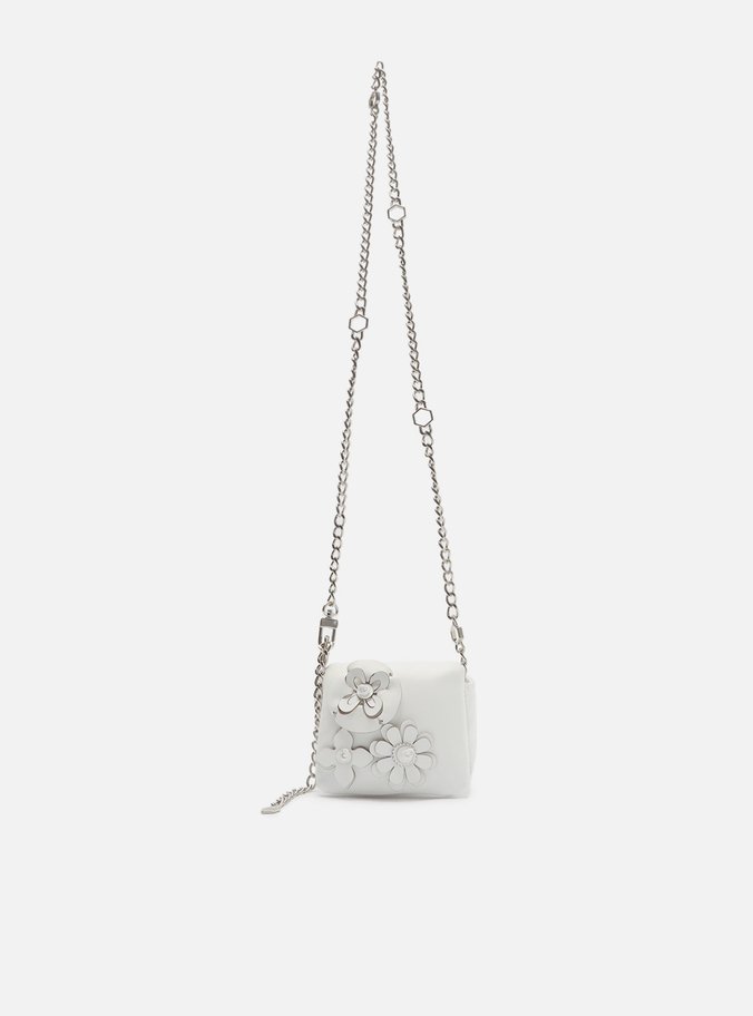Mini Bag Branca Couro Flores