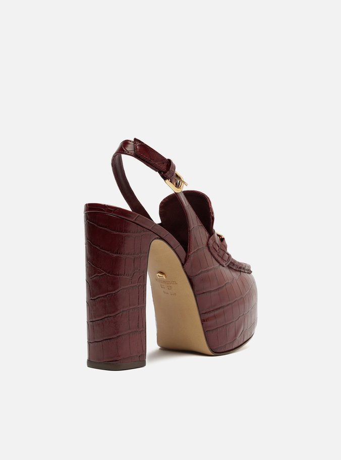 Loafer Vermelho Croco Salto Bloco Meia Pata