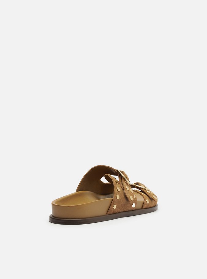 Papete Bege Suede Rebites Fivelas