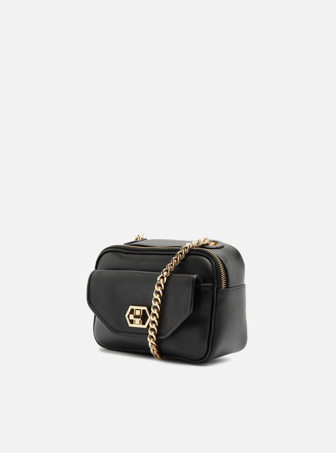 Bolsa Tiracolo Preta Couro Pequena Encaixe Metal