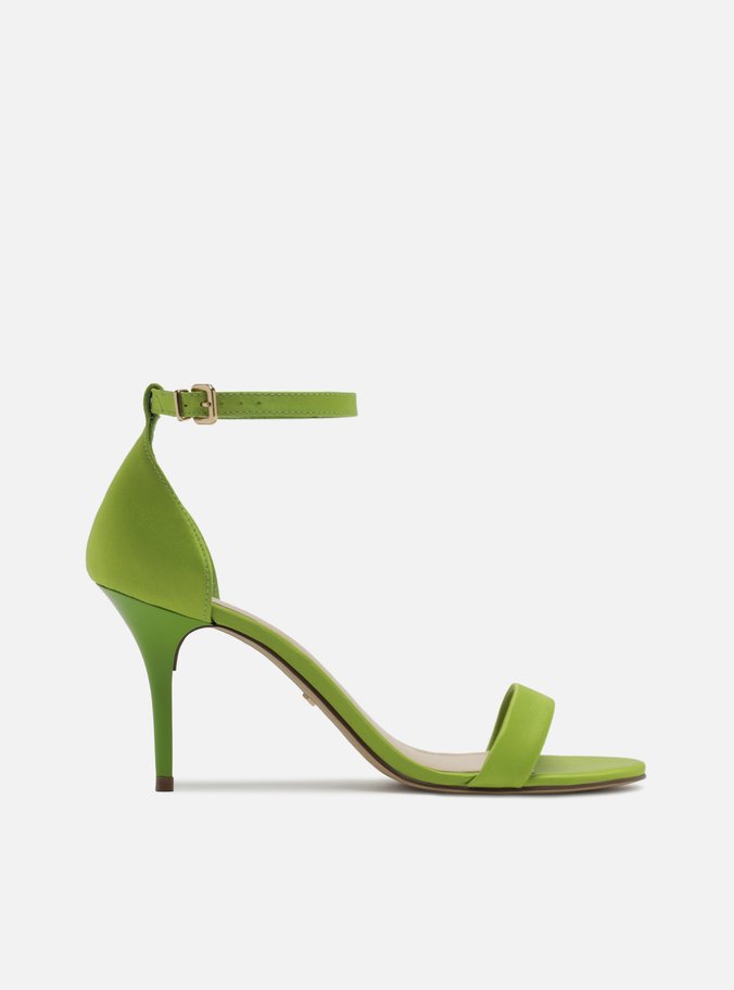 Sandália Salto Médio Verde Cetim