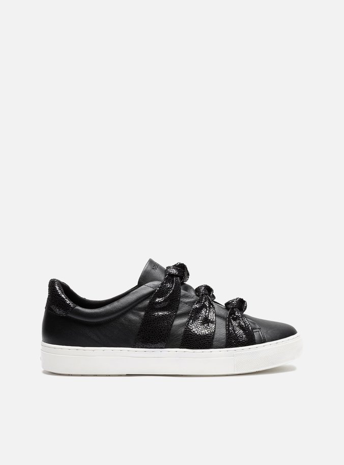 Tênis Slip On Preto Couro ZZ Girl Nó Grafite