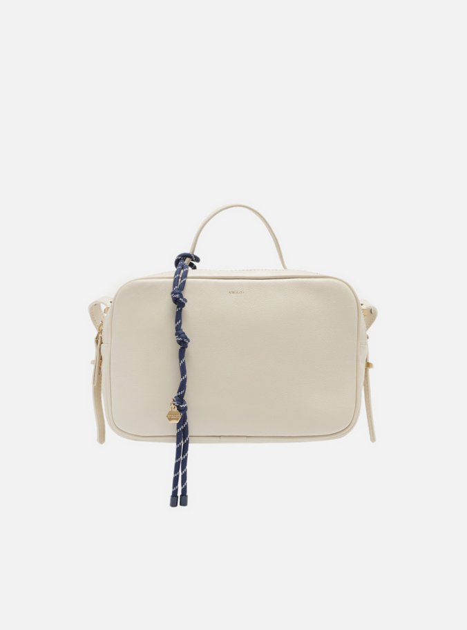 Bolsa Tiracolo Branca Couro Média Charm Azul