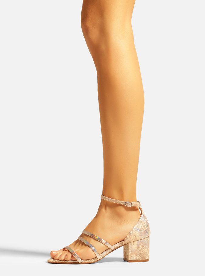 Sandália Metalizada Snake Salto Bloco Tiras