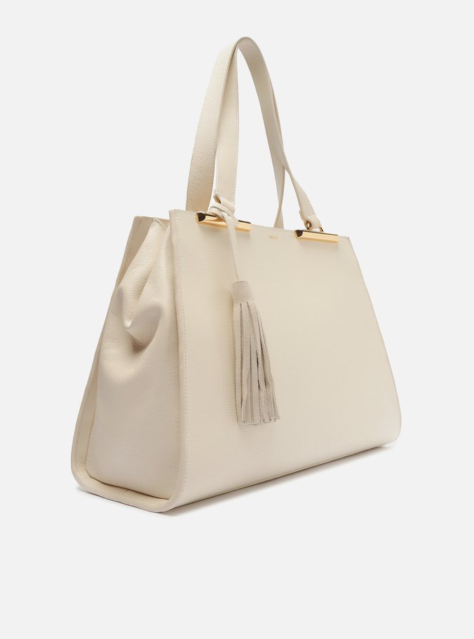 Bolsa Shopping Branca Couro Grande Metal Barbicacho