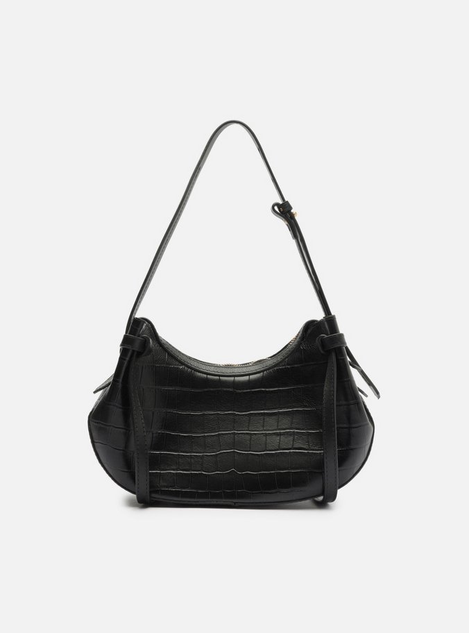 Bolsa Tiracolo Preta Couro Croco Média