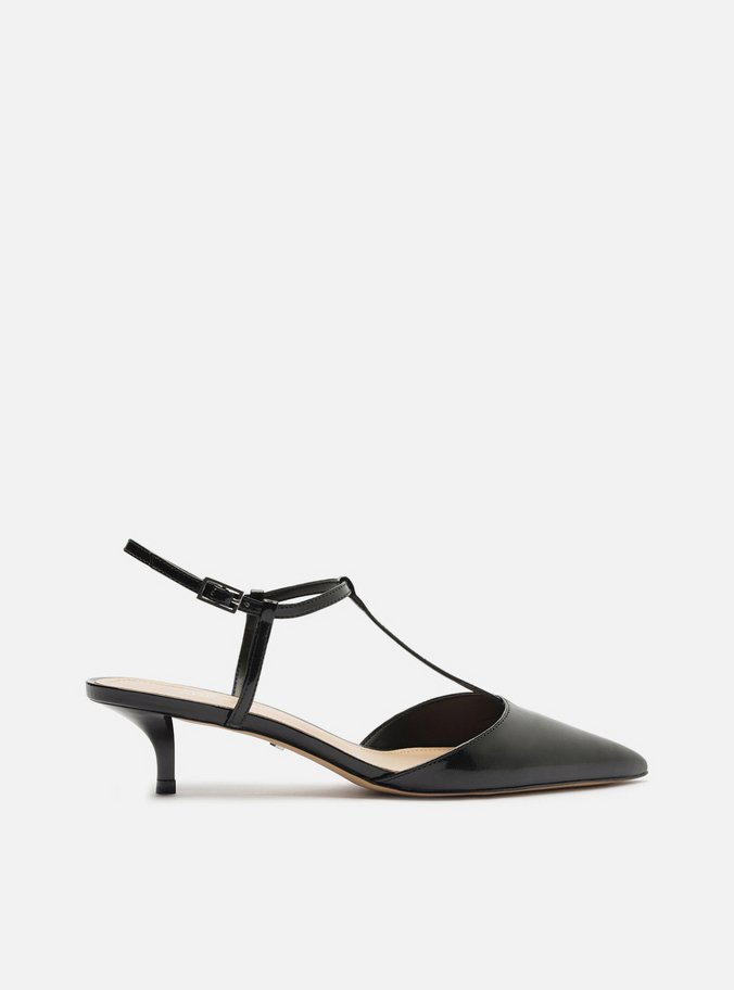 Scarpin Preto Verniz Salto Kitten Aberto Tiras
