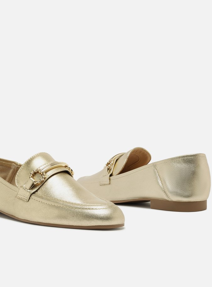 Mocassim Dourado Couro Bridão