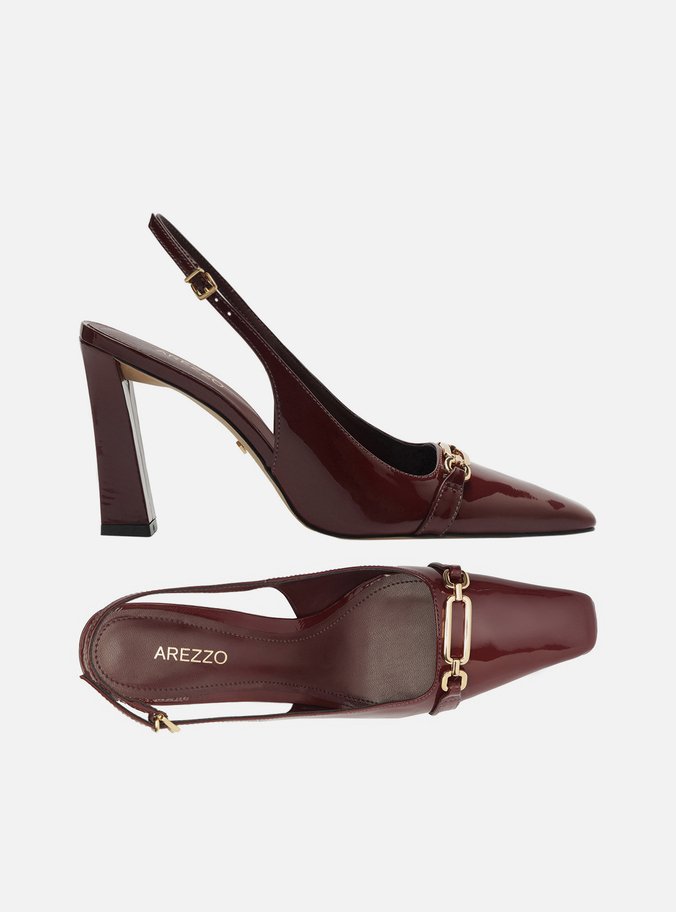 Scarpin Vinho Verniz Salto Alto Slingback Metal
