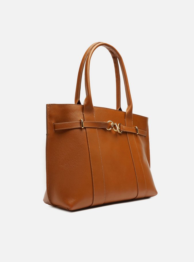 Bolsa Shopping Marrom Couro Grande Selaria Lenny