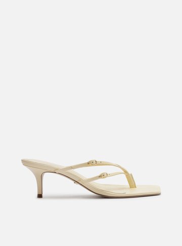 Tamanco Amarela Couro Bico Quadrado Flip Flop