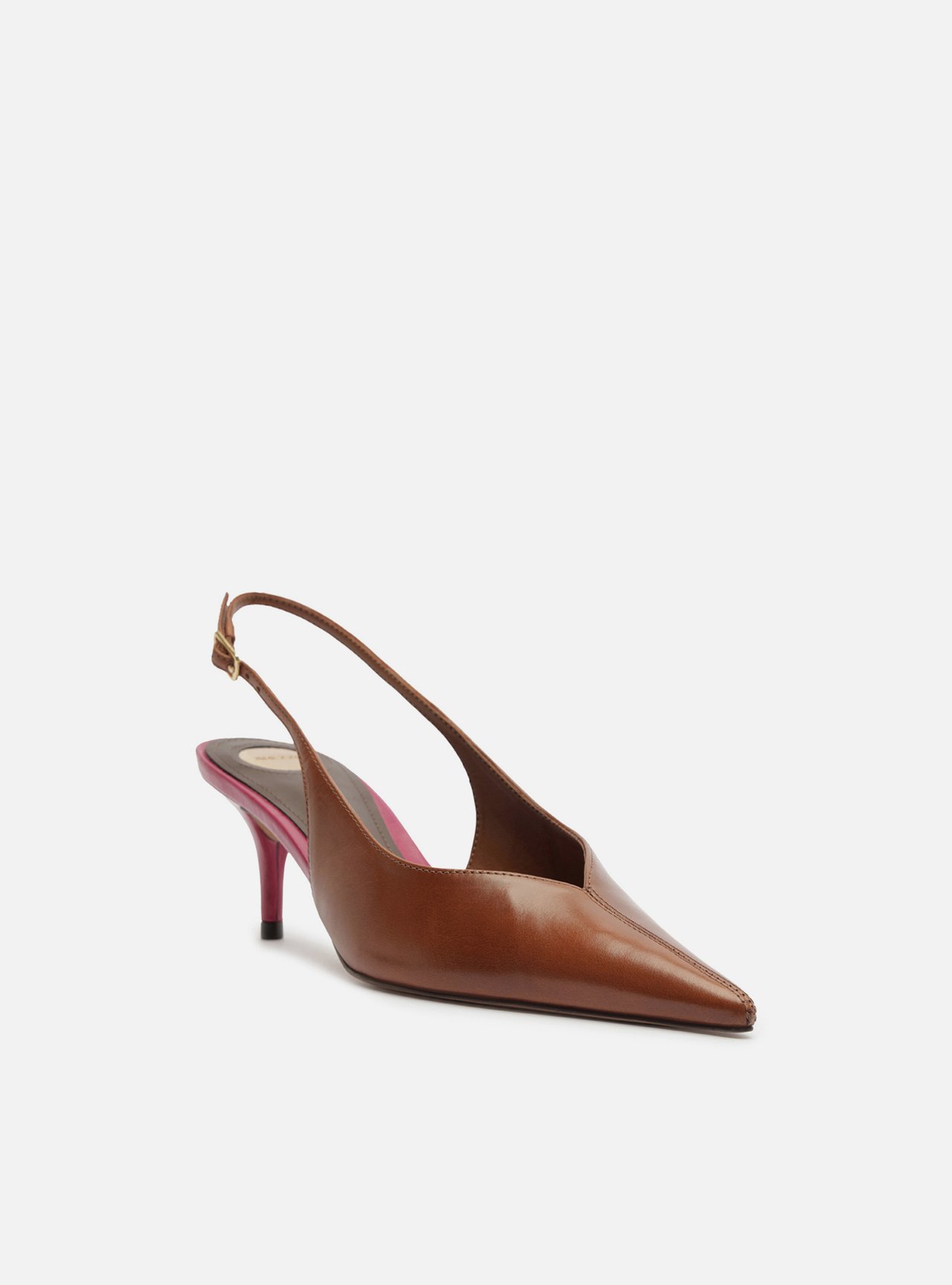 Scarpin Marrom Couro Salto Fino Slingback — foto 2