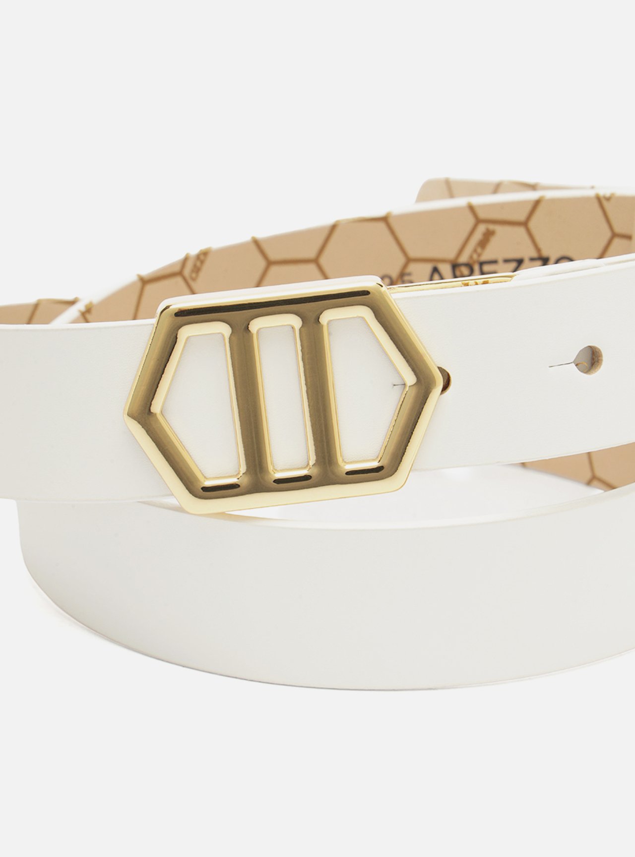 Cinto Branco Couro Médio Fivela Hexagonal — foto 4