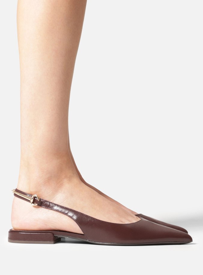 Sapatilha Vermelha Couro Bico Fino Slingback Metais