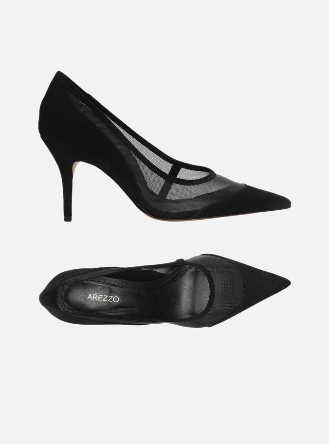 Scarpin Preto Tela Salto Alto Fino
