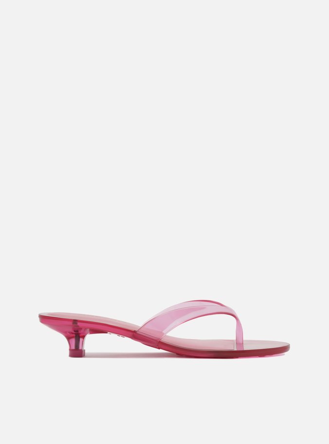 Sandália Tamanco Thong Rosa Salto Fino Jelly