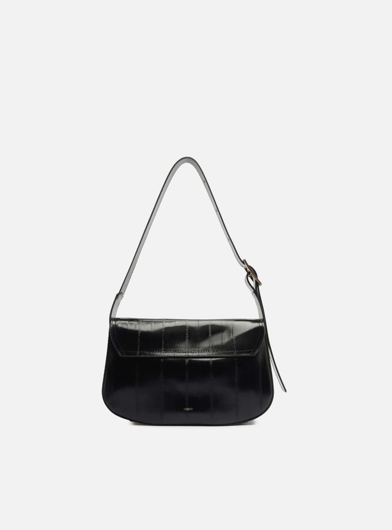 Bolsa Tiracolo Preta Couro Pequena Tampo Metal — foto 3