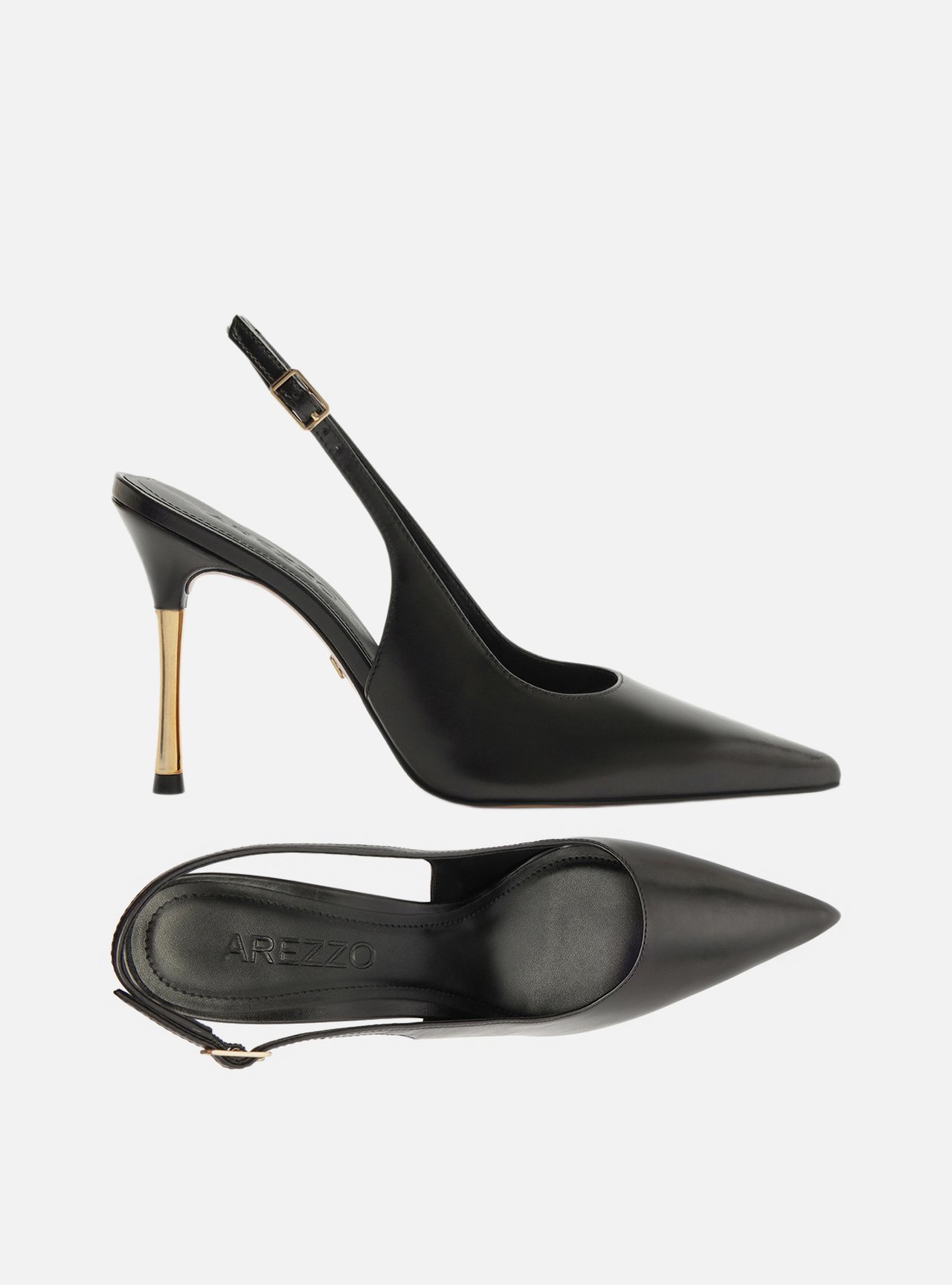 Scarpin Preto Couro Salto Fino Dourado — foto 5