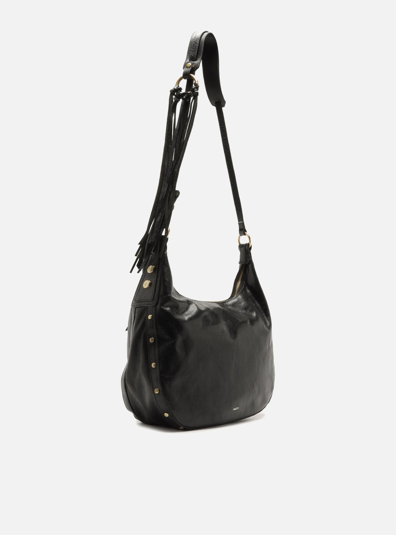 Bolsa Tiracolo Preta Couro Média Franjas — foto 5