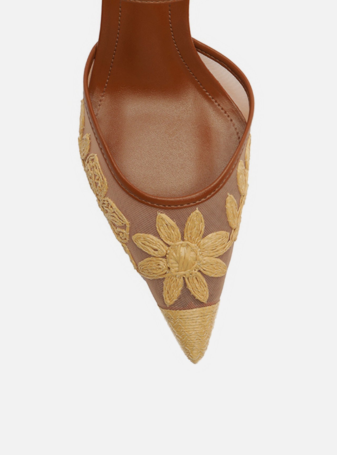 Scarpin Marrom Tule Salto Kitten Slingback Bordado — foto 5