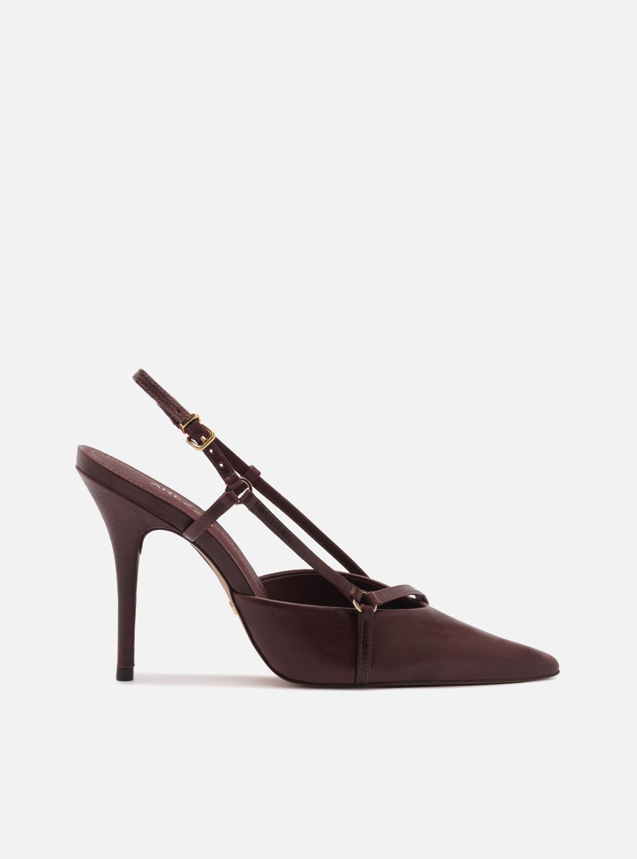 Scarpin Marrom Couro Tiras Bico Fino — foto 1