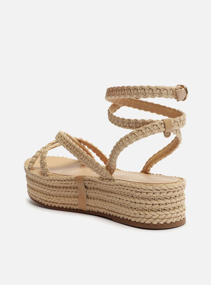 Sandália Nude Flatform Tramada Tiras