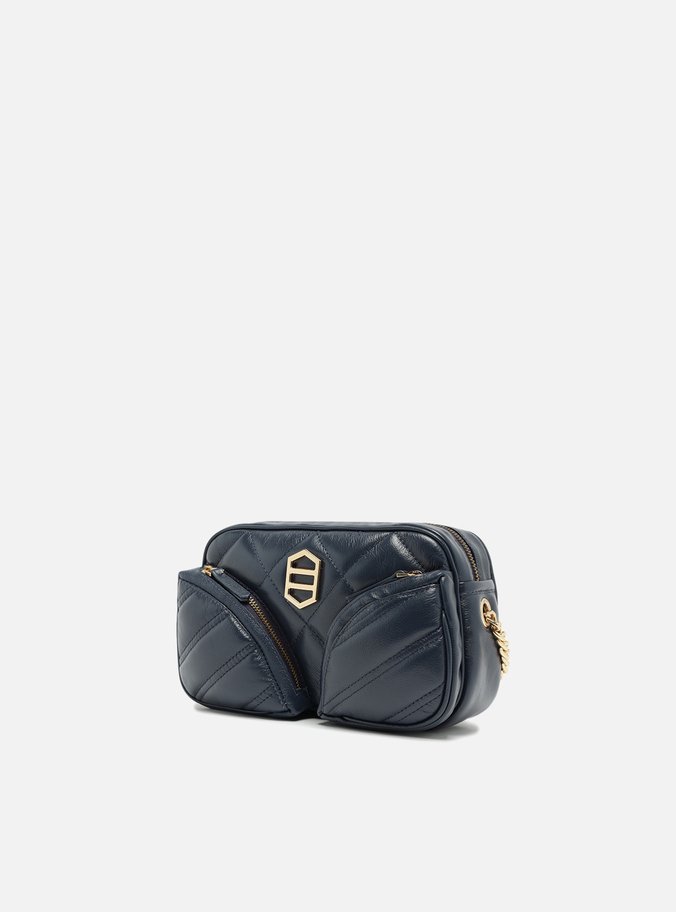 Bolsa Tiracolo Azul Couro Pequena Matelassê