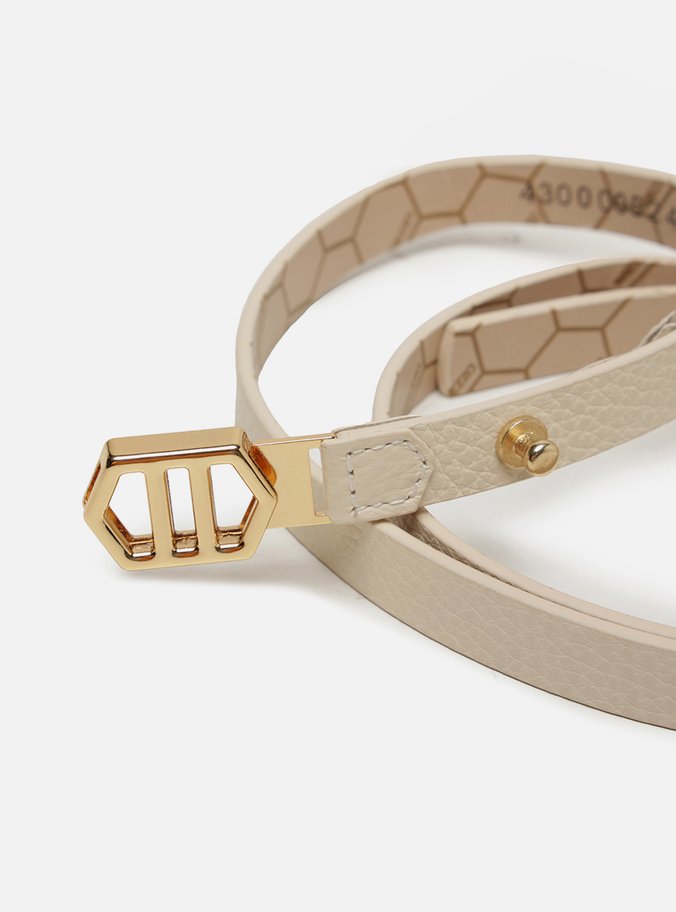Cinto Branco Couro Fino Fivela Hexagonal