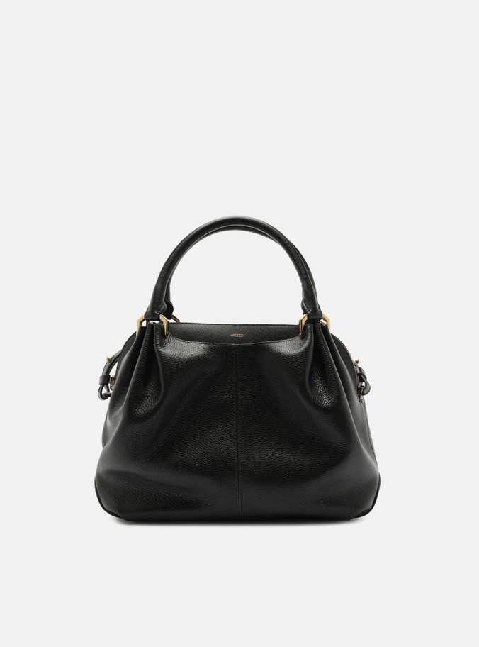 Bolsa Tote Preta Couro Grande Franzida