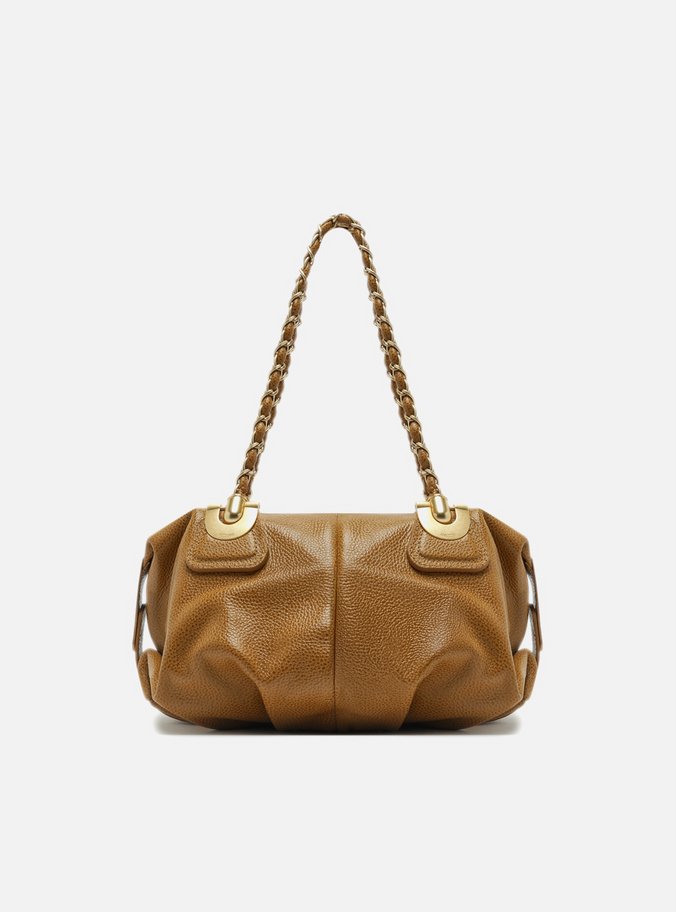 Bolsa Bowling Caramelo Couro Média Franzida