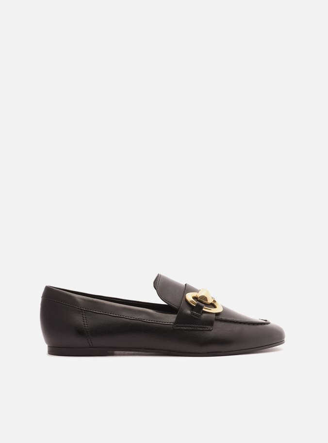 Mocassim Preto Couro Bridão Metal