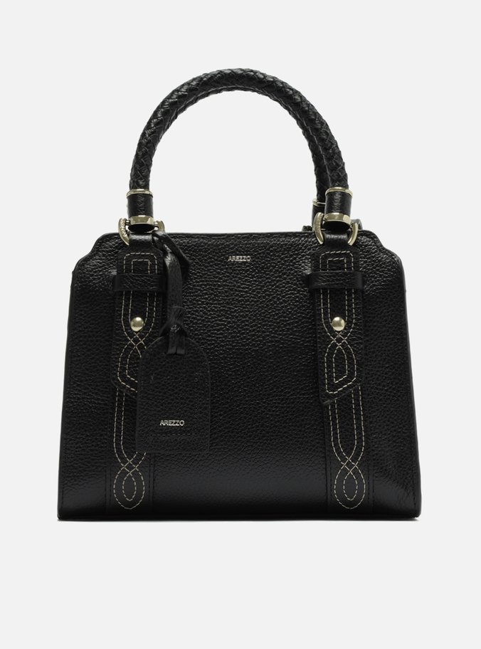Bolsa Tote Preta Couro Piazza Bordado Média