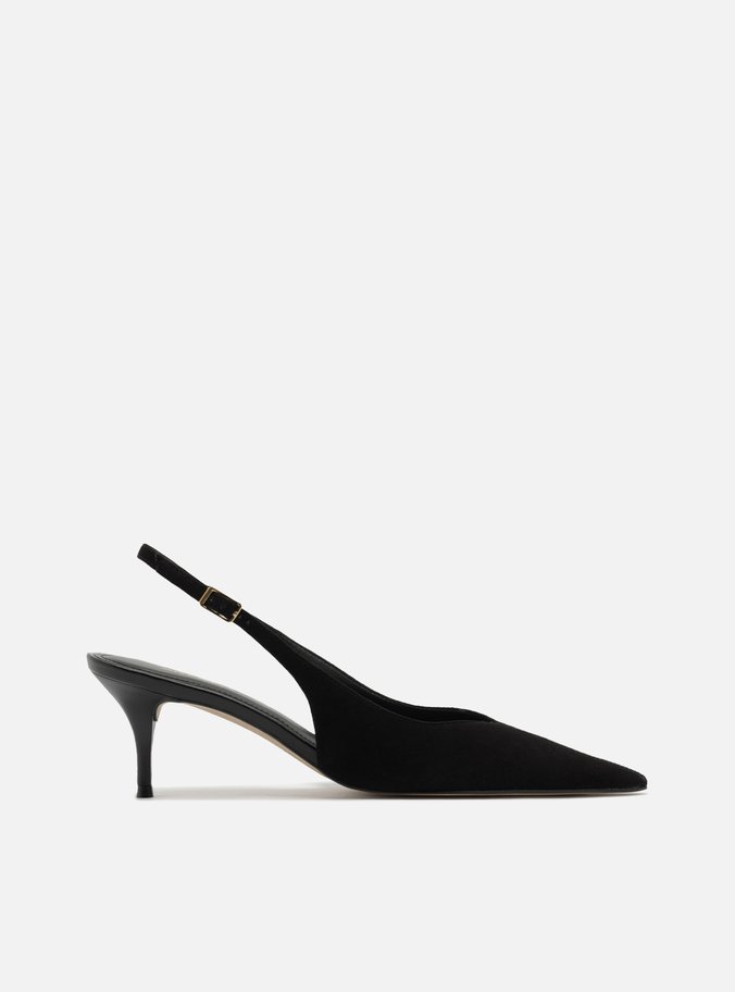 Scarpin Preto Camurça Salto Kitten Slingback