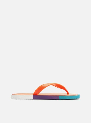 Chinelo De Dedo Laranja Sola Multicolorida Bico Quadrado Brizza