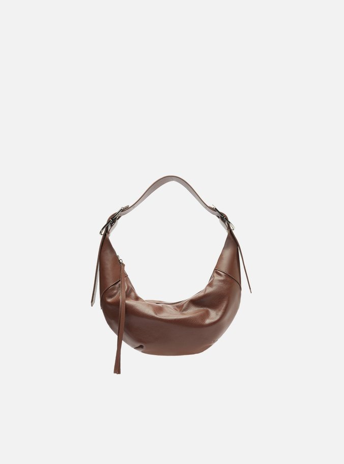Bolsa Hobo Marrom Couro Pequena Fivelas