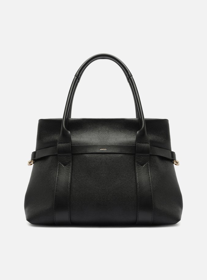 Bolsa Tote Preta Couro Grande Metais
