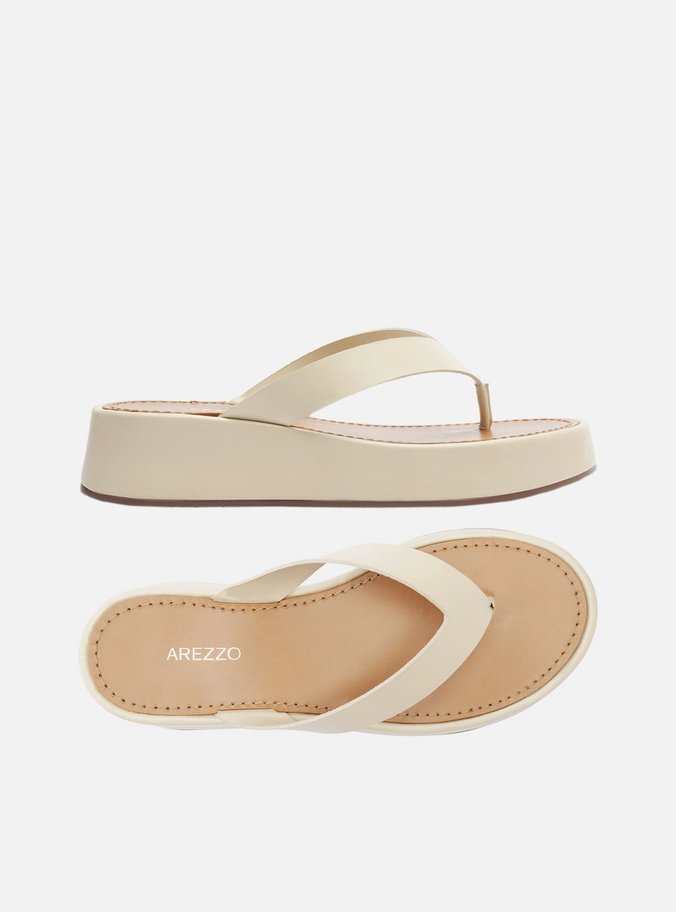 Tamanco Branco Couro Flatform Thong