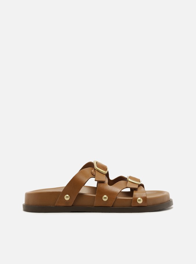 Sandália Papete Marrom Flatform Fivela