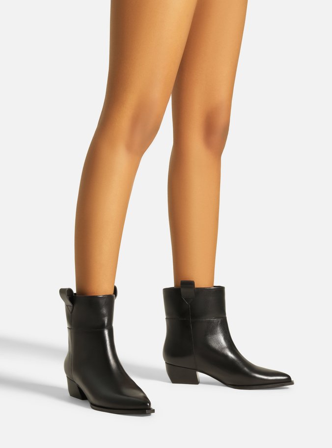 Bota Preta Couro Cano Curto Salto Bloco