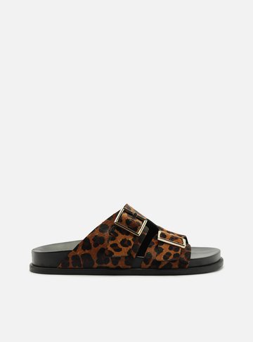 Arezzo — Sandália Papete Animal Print Fivela Pelo