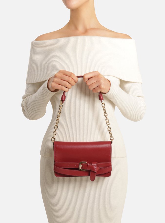 Bolsa Shoulder Vermelha Couro Pequena Tiras Fivela