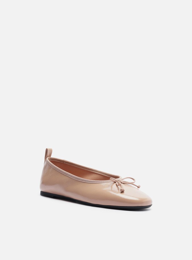 Sapatilha Rosa Couro Shiny Bico Redondo Laço