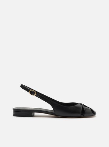 Sapatilha Preta Couro Slingback Cabedal Vazado