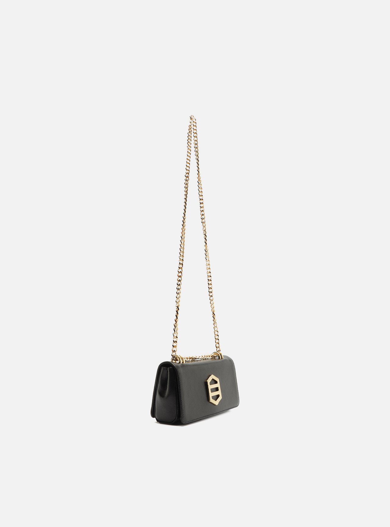 Bolsa Tiracolo Preta Couro Pequena Corrente Dourada — foto 5